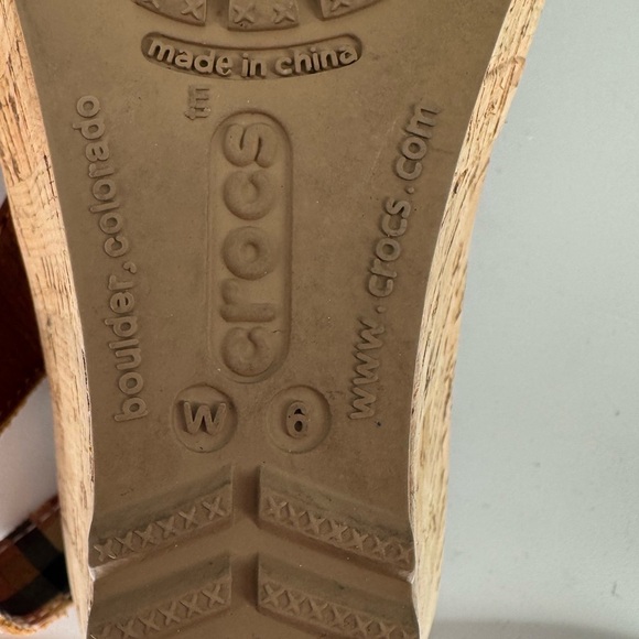 Crocs A-Leigh Brown Leather Slingback Cork Wedge Heels Sandals - Picture 5 of 7